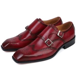 Men’s Blue Leather Single-Buckle Loafer With Fringe  |  Mens Double Buckle Double Buckle Double Buckle