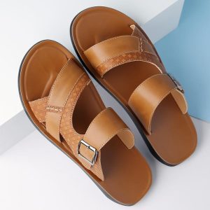 Men’s Brown Woven Leather Double-Buckle Sandal  |  Mens Sandals Shoes Mens