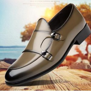 Men’s Polished Black Leather Double-Buckle Shoe  |  Mens Double Buckle Double Buckle Double Buckle