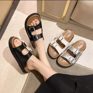 Men’s White Leather Double-Buckle Sandal  |  Mens Sandals Mens Mens