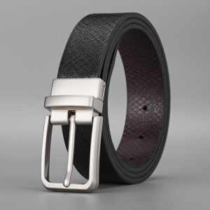 Reversible And Adjustable Smooth Black And Tumbled Brown Leather Belt  |  Mens Belts Accessories Belts