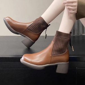 Women’s Brown Leather Low-Heel Brogue Sock-Style Ankle Boot  |  Womens Boots & Ankle Boots Boots & Ankle Boots Boots & Ankle Boots