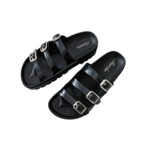 Women’s White Leather Double-Buckle Didi Slide Sandal  |  Womens Sandals Sandals Sandals